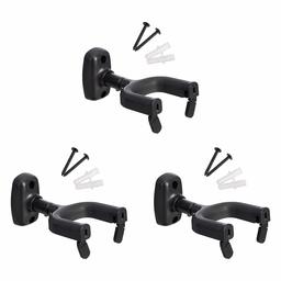 AmazonBasics Wall Mount Auto Lock Guitar Hanger, Guitar Holder for Acoustic Electric Bass Guitar - Rectangle Base, 3-Pack