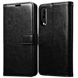 Amazon Brand - Solimo Flip Leather Mobile Cover (Soft & Flexible Back case) for Samsung Galaxy A50s (Black)