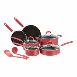 AmazonBasics Ceramic Non-Stick 12-Piece Cookware Set, Red - Pots, Pans and Utensils