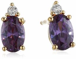 18K Yellow Gold Plated Sterling Silver Purple Cubic Zirconia Stud Earrings