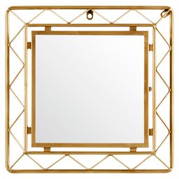 Amazon Brand – Rivet Modern Metal Lattice-Work Square Hanging Wall Mirror, 16.25 Inch Height, Gold Finish