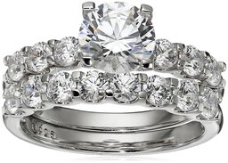 Amazon CollectionPlatinum-Plated Sterling Silver Swarovski Zirconia Round Cut Ring Set, Size 9