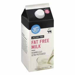 Amazon Brand - Happy Belly Fat Free Milk, Lactose Free, Ultra-Pasteurized, Kosher, Half Gallon, 64 Fl. Oz