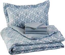 AmazonBasics 5-Piece Bed-In-A-Bag - Twin/Twin Extra-Long, Grey Leaf (Renewed)