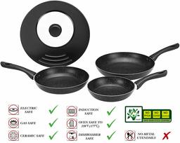 AmazonBasics Frying Pan Induction Non Stick Set, with Universal Cover (20/24/28cm)