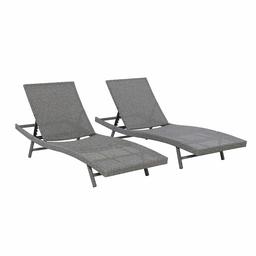 AmazonBasics All Weather Adjustable Outdoor Patio Pool Faux Wicker Chaise Lounge Chairs - 2-Pack, Charcoal Gray (Renewed)