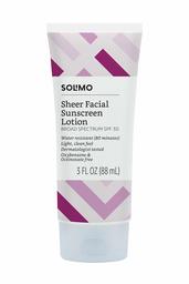 Amazon Brand - Solimo Sheer Face Sunscreen SPF 30, Reef Friendly (Octinoxate & Oxybenzone Free), 3.0 Fluid Ounce