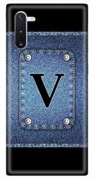 Amazon Brand - Solimo Designer Button Jeans Alphabet-V 3D Printed Hard Back Case Mobile Cover for Samsung Galaxy Note 10