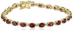 18k Yellow Gold Plated Sterling Silver Genuine Garnet and Diamond Accent Tennis Bracelet, 7.25