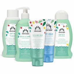 Marque Amazon- Mama Bear Set pour bébé : Bain, Shampooing, Crème pour le change, Huile, Crème pour le visage et le corps