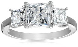 Amazon CollectionPlata de ley platinum-plated Swarovski Zirconia Princess 3Â Piedra Anillo