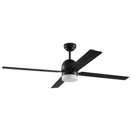 Amazon Brand – Rivet Modern Straight Blade Remote Control Flush Mount Ceiling Fan with Integrated LED Light - 53 x 53 x 16 Inches, Matte Black