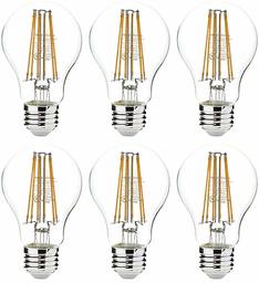 AmazonBasics 75 Watt Equivalent, Clear, Non-Dimmable, A19 LED Light Bulb | 6-Pack (Renewed)