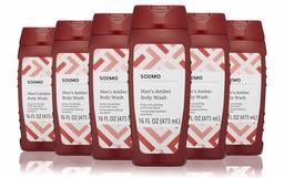 Amazon Brand - Solimo Men's Amber Body Wash, 16 fl. oz (Pack of 6)