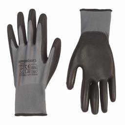 AmazonBasics Polyurethane-Coated Work Gloves, Polyester Liner Fibre, Touch Screen, Grey, Size 10, XL, 12 Pairs