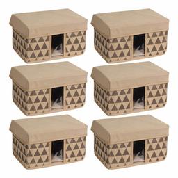 Amazon Brand - Solimo Printed Fabric Rectangular Storage Box, Small, Set of 6, Brown