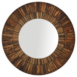 Amazon Brand – Stone & Beam Round Layered Rustic Wood Hanging Wall Mirror Decor, 42 Inch Height, Dark Wood Finish