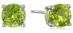 Amazon Essentials Boucles d'oreilles à tige en argent sterling véritable ou pierre de naissance ronde,Vert