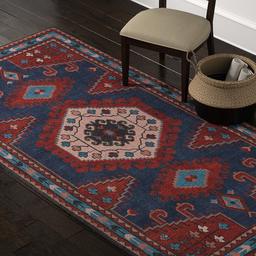 Amazon Brand – Stone & Beam Modern Persian Area Rug, 5 x 8 Foot, Blue and Red Multicolor