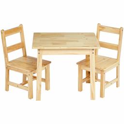 AmazonBasics Kids Solid Wood Table and 2 Chair Set, Natural