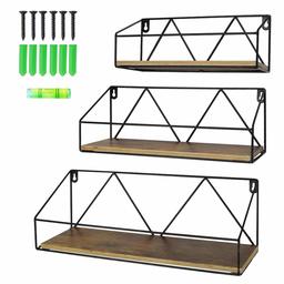 Umi. Essentials Floating Wall Shelves Set of 3 Rustic Wooden Storage Shelf for Bathroom Living Room Kitchen