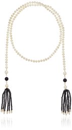 White Freshwater Cultured Pearl with Multi-Size Simulated Onyx Endless Strand Necklace