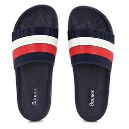 Bourge Men's Canton-41 White, Red and Navy Sliders-9 UK (43 EU) (10 US) (Canton-41-09)