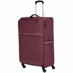 AmazonBasics Lightweight Luggage, Softside Spinner Travel Suitcase with Wheels - 32 Inch, Red