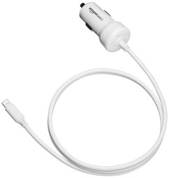 AmazonBasics 5V 2.4A Straight Cable Lightning Car Charger, 3 Foot, White