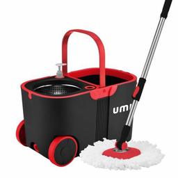 UMI Stainless Steel Self-Wringing Microfibre Spin Mop And Bucket Floor Cleaning System(Red)