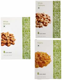 Amazon Brand - Solimo Dry Fruits Combo Pack - Almonds, Cashew & Raisins 250 gms each