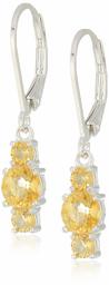 Sterling Silver Genuine Citrine 5mm and 3mm Three Stone November Birthstone Leverback Dangle Earrings