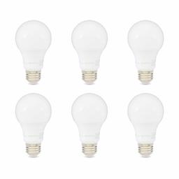 AmazonBasics 60W Equivalent, Daylight, Dimmable, CEC Compliant, A19 LED Light Bulb | 6-Pack