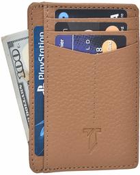 Leather wallets Slim Wallets for Men with RFID - Travel wallet wallets for men RFID blocking front pocket wallet (Taupe Pebble)