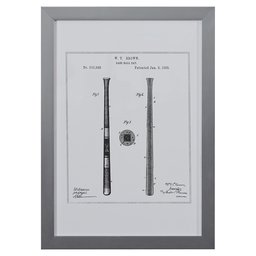 Amazon Brand – Stone & Beam Modern Gold Print Wall Art of 1885 Baseball Bat Patent, Silver Frame, 15