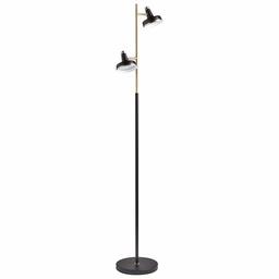 Amazon Brand – Rivet Mid Century Modern 2 Light Living Room Floor Lamp With Integrated LED - 61 Inches, Matte Black & Antique Brass