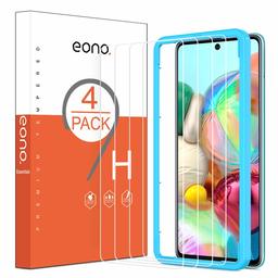 Eono Essentials [4 Pieces] Tempered Glass Screen Protector Compatible with Samsung Galaxy A71 [6.7 Inch], Anti-scratch, Anti-Bubble, 2.5D, Case Friendly, with Stencil