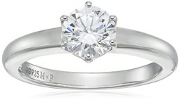 Platinum Plated Sterling Silver Solitaire Ring set with Round Swarovski Zirconia (1 cttw), Size 9