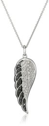 Sterling Silver Black and White Diamond Angel Wing Pendant Necklace (1/5 cttw), 18