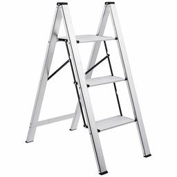 Amazon Basics Lightweight Step Stool - 3-Step, Aluminum, 200-Pound Capacity, Sliver