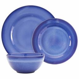 Rivet Corwin Modern Reactive-Glaze Stoneware 18-Piece Dinnerware Set, Service for 6, Atacama Blue