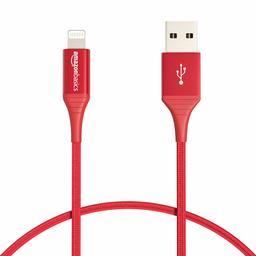 AmazonBasics Lightning-naar-USB‑A-kabel van dubbel gevlochten nylon- Advanced collectie, MFi-gecertificeerde iPhone-oplader - rood, 30,4 cm