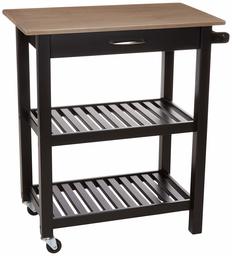 AmazonBasics Multifunction Rolling Kitchen Cart Island with Open Shelves - Reclaimed Grey and Black