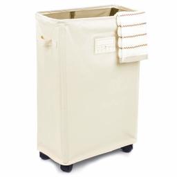 Eono 56CM Laundry Basket on Wheels, Slim Laundry Hamper Collapsible with Note Cards Waterproof Corner Hamper with Lid Breathable Mesh Cover