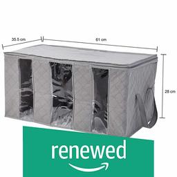 (Renewed) Amazon Brand - Solimo Fabric Under Bed Organiser, Grey