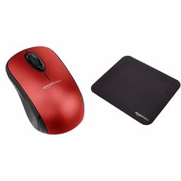 AmazonBasics Wireless Mouse with Nano Receiver and Mini Gaming Mouse Pad, Red