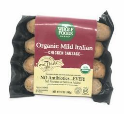 Whole Foods Market, Chicken Sausage Italian Mild Organic Step 3, 12 Ounce