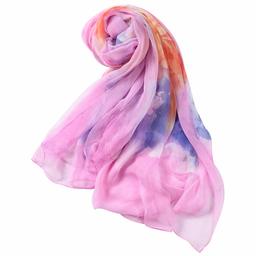 WAMSOFT Women Spring Scarfs Lightweight, Girls Large Chiffon Neck Scarves Soft Flower Print Sheer Office Home Pashmina Shawls Supermarket Face Wraps Pink