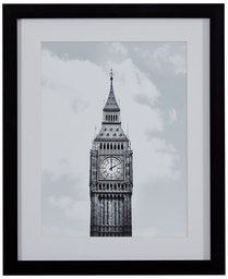 Amazon Brand – Stone & Beam Modern Black and White Photo of Big Ben, Black Frame, 13