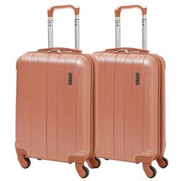 EONO Leichter 55cm ABS Hartschale Trolley Handgepäck Koffer Reisetrolley Hartschalenkoffer mit 4 Rädern, 2 Teilig Roségold